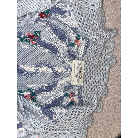 VTG Susan Bristol Cottagecore Floral Crochet Knit Cardigan Short Sleeve Medium - Picture 4 of 13